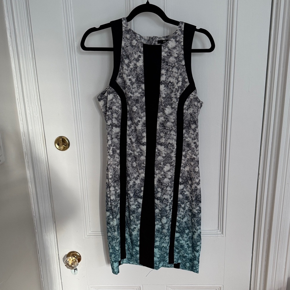 H&M Black and Gray Patterned Midi Dress